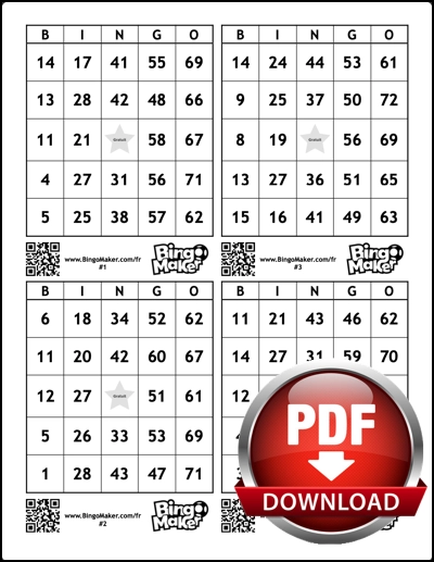 50 cartes bingo 4 cartes par page 75
